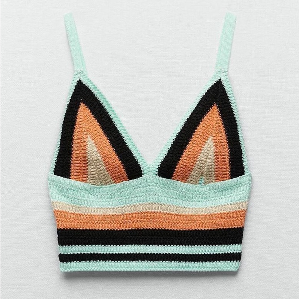 Zara crochet top Colorful Striped Knit